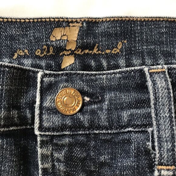 7 For All Mankind SFAM 27 Dark Wash Blue Jean Denim Mini Skirt Pockets USA Y2k - Picture 4 of 9